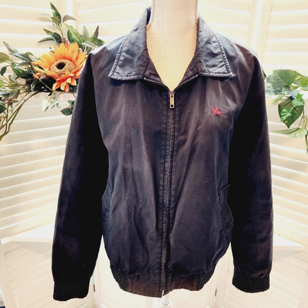 BURBERRY CUFFED DISTRESSED GRAYISH/BLK JACKET CLASSIC PLAID INTERIOR SIZE MED/LG